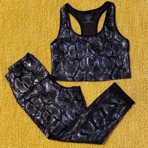 EVCR Evolution & Creation Foil Snake Crop Tank, Shorts and High Waist Legging